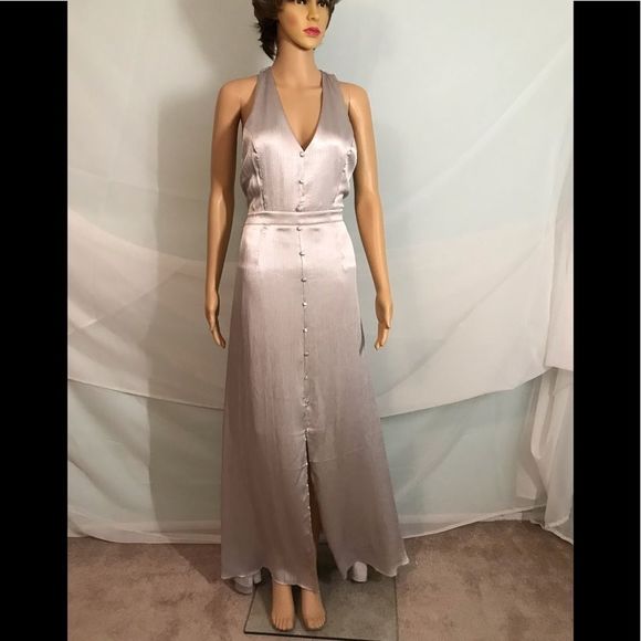 Sexy and Flowy Silver T-Back Maxi Dress Size Large - Picture 7 of 10